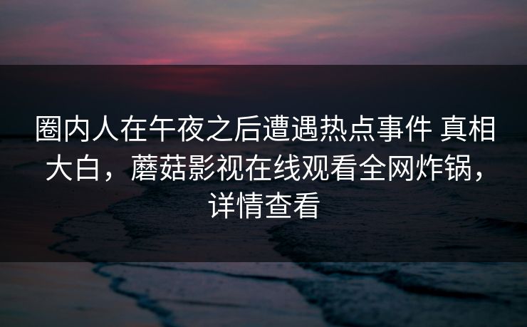 圈内人在午夜之后遭遇热点事件 真相大白，蘑菇影视在线观看全网炸锅，详情查看